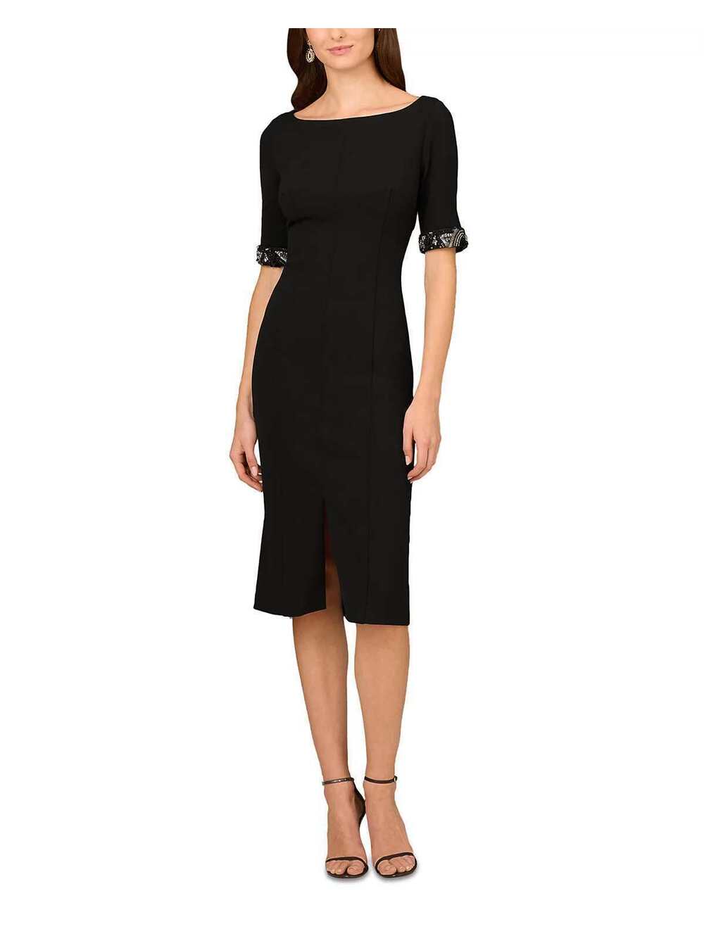 Aidan Mattox Beaded Cuff Dress Black Sleeves sz 16 NWT Cocktail Modest Formal